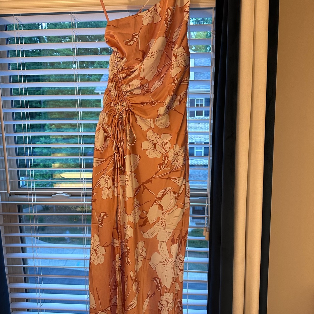 Hello Molly Asymmetrical Ruched Orange/Peach Maxi Dress